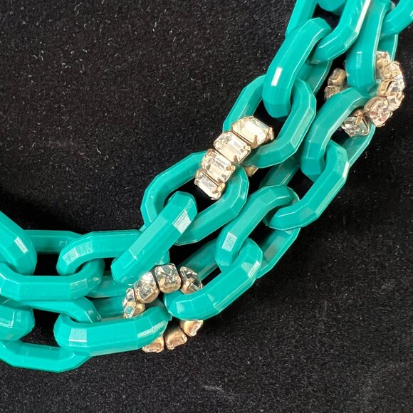 J Crew Vintage Inspired Turquoise Acrylic Chain Link Necklace Rhinestone… - Picture 4 of 11